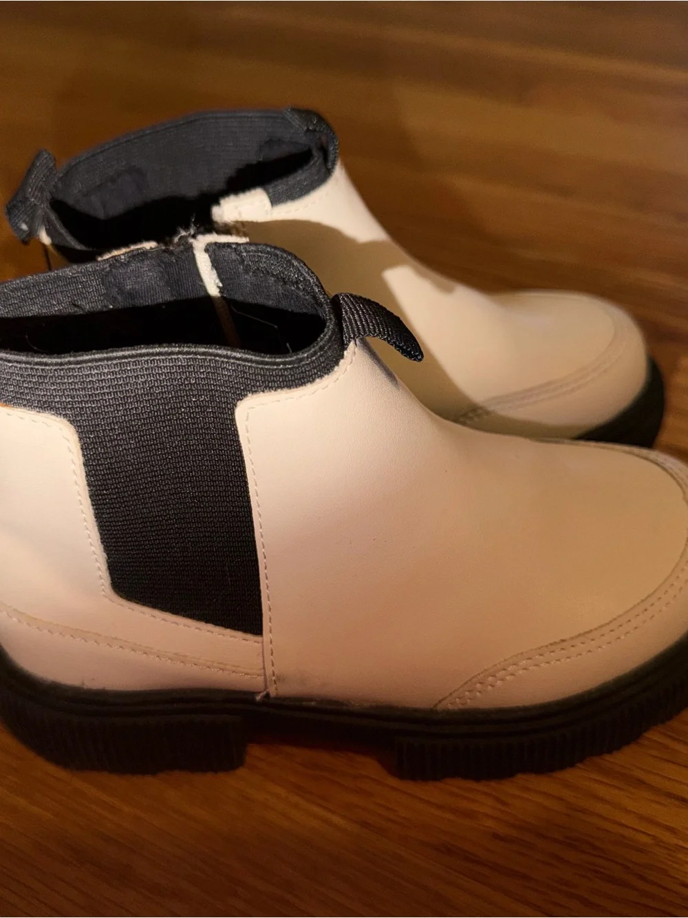 Zara Kids Cream Black Chelsea Ankle Boots EU 28 US 11 Side Zip